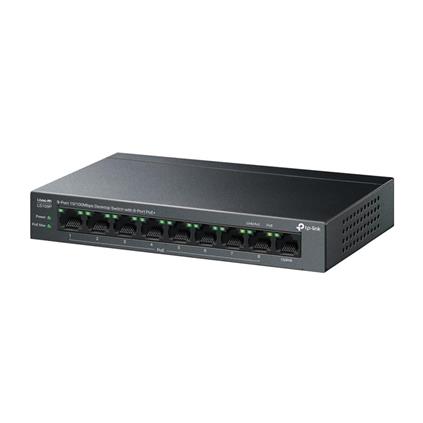 TP-Lınk LS109P 8 Port 10/100 +1 Port RJ45 Uplınk 63W 250 Metre Poe Mesafe Metal Kasa Swıtch