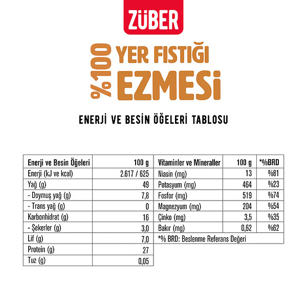 Züber %100 Yer Fıstığı Ezmesi 315 Gr