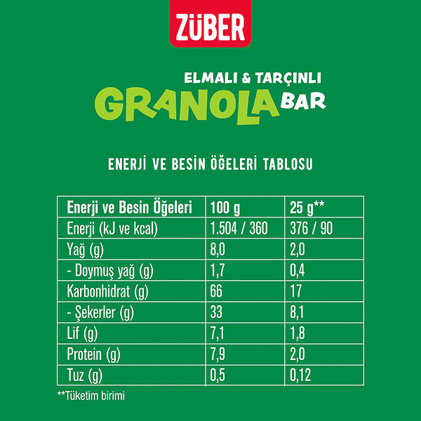 Züber Granola Bar 25 Gr Elmalı Ve Tarçınlı